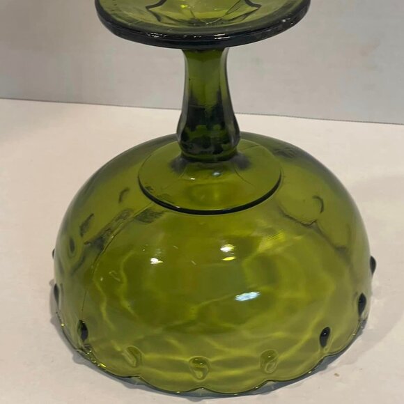 Indiana Glass "Teardrop Pattern" Scalloped Rim Frosted Green Footed Bowl Vintage - Picture 6 of 6